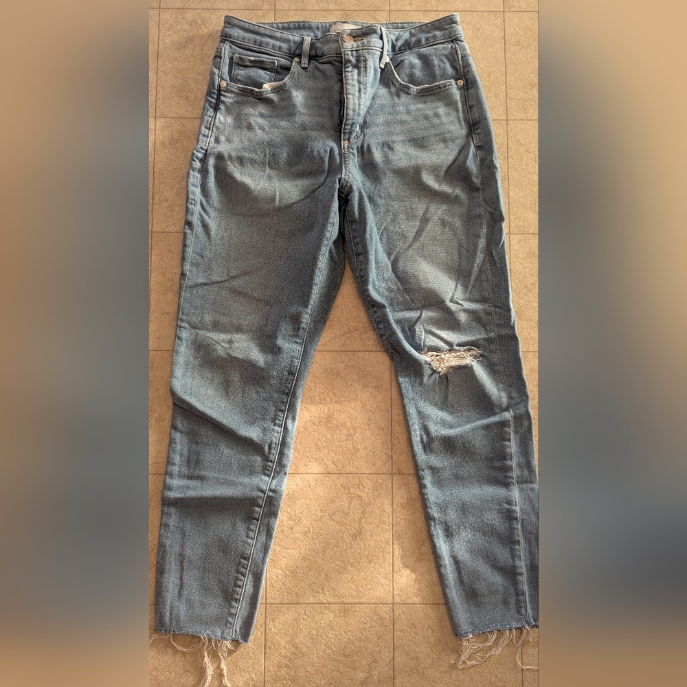 LOFT Blue Boyfriend Jeans Relaxed Fit Distressed